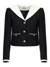 Self-portrait Boucle Jacket With Contrasting Neckline In Blue