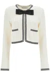 Self-portrait Beige Cardigan With Bow Detail On The Front And Contrasting Trims In Cotton Blend Woman In Cream (white)