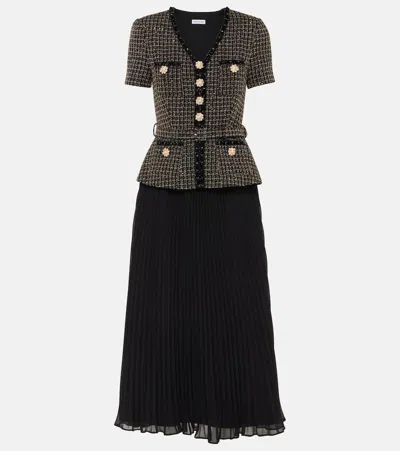 knee length dresses for ladies Cream Tailored Bouclé And Chiffon Midi Dress – self-portrait-US