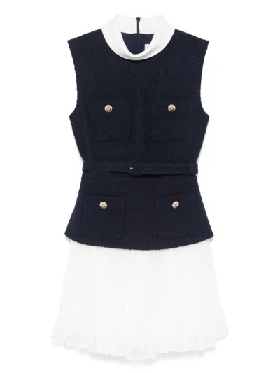 SELF-PORTRAIT SELF-PORTRAIT BOUCLE AND CHIFFON MINI DRESS