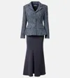 Self-portrait Bouclé And Crêpe Midi Dress In Blue