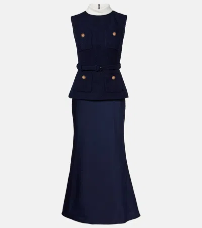 Self-portrait Bouclé And Satin Midi Dress