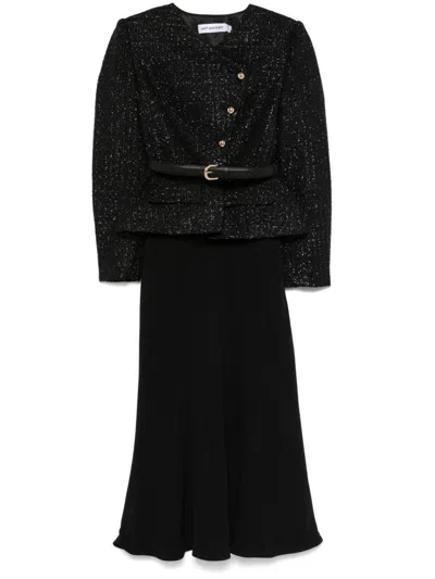 Self-portrait Self Portrait Boucle Asymmetric Midi Dress Black