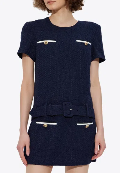 Self-portrait Boucle Belted Mini Dress In Blue