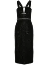 Self-portrait Tinsel Boucle Belted Cutout Midi Dress In Black