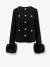 Self-portrait Faux Fur-cuff Buttoned Jacket In Black