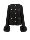 Self-portrait Faux Fur-cuff Buttoned Jacket In Black