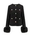 Self-portrait Faux Fur-cuff Buttoned Jacket In Black