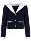 Self-portrait Self Portrait 'navy Boucle Contrast Collar' Blazer In Blue