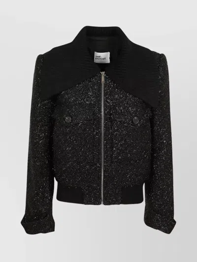 SELF-PORTRAIT BOUCLE BOMBER JACKET TINSEL