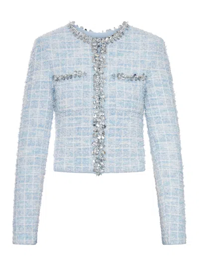 Self-portrait Self Portrait Women Sequin Boucle Chest Flap Pockets Polyester Jacket Blue