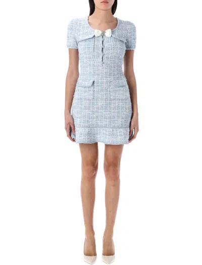 Self-portrait Boucle Check Mini Dress In Blue