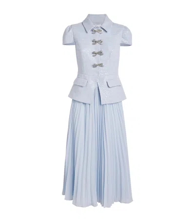 Self-portrait Bouclé-chiffon Bow Midi Dress In Blue