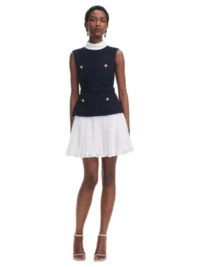 Self-portrait Boucle /chiffon Dress Navy