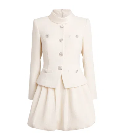 Self-portrait Embellished Tweed Minidress In White