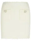 Self-portrait Textured Beige Skirt With Decorative Pockets In White