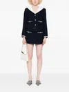 Self-portrait Belted Waist Short Jacket With Stripe Trim In Blue
