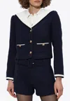 Self-portrait Boucle Jacket With Contrasting Neckline In Blue