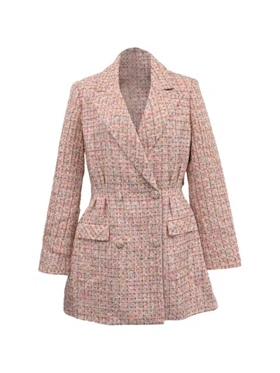 Pre-owned Self-portrait Bouclé Double-breasted Mini Dress In Pink