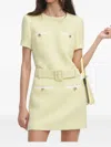 Self-portrait Wool Blend Dress With Waist Belt In Neutral
