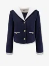 Self-portrait Belted Waist Short Jacket With Stripe Trim