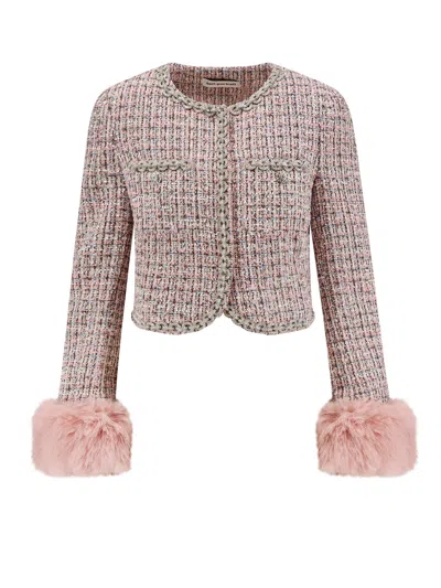 SELF-PORTRAIT BOUCLÉ FABRIC BLAZER WITH JEWELS PROFILES