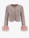 Self-portrait Crystal-embellished Tweed Jacket In Pink