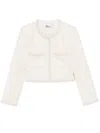 Self-portrait White Crewneck Jacket With Sequin And Faux-pearls Embellishments In Tech Fabric Woman