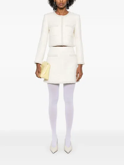 Self-portrait Boucle Jacket With Pearls In Neutrals