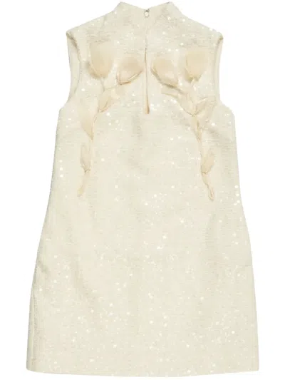 Self-portrait Bouclé Flower-motif Mini Dress In Neutrals