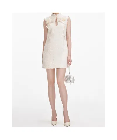 Self-portrait Mini Dress With Floral Pattern In Beige
