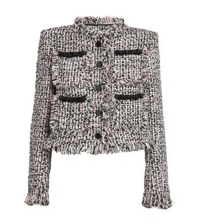 Self-portrait Bouclé Fringe-detail Jacket In Black