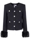Self-portrait Faux Fur-cuff Buttoned Jacket In Black