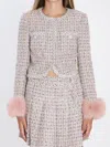 Self-portrait Boucle Fur Cuff Jacket In Pink