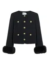 Self-portrait Faux Fur-cuff Buttoned Jacket In Black