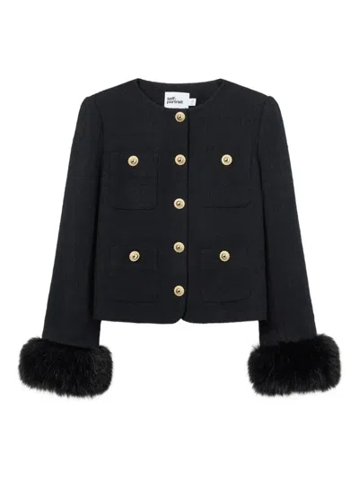 SELF-PORTRAIT BOUCLE FUR CUFF JACKET