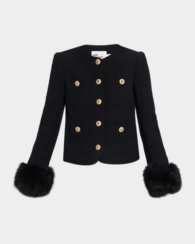 SELF-PORTRAIT BOUCLE FUR-CUFF JACKET