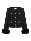 Self-portrait Boucle Cropped Jacket Eco Fur Sleeve In Multi