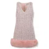 Self-portrait Pink Bouclé Faux Fur Hem Minidress In Pink