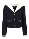 Self-portrait Belted Waist Short Jacket With Stripe Trim