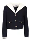Self-portrait Belted Waist Short Jacket With Stripe Trim