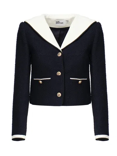 Self-portrait Boucl Short Jacket In Black