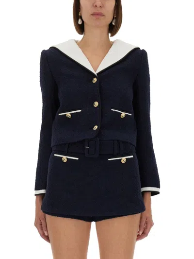 Self-portrait Self Portrait 'navy Boucle Contrast Collar' Blazer In Blue