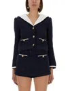 Self-portrait Boucle Jacket With Contrasting Neckline In Blue