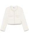 Self-portrait White Crewneck Jacket With Sequin And Faux-pearls Embellishments In Tech Fabric Woman In White