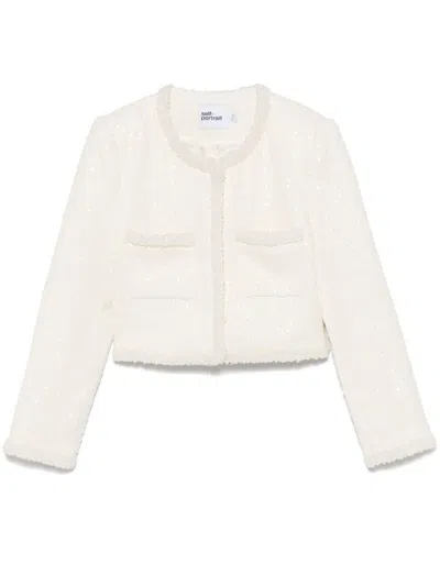 SELF-PORTRAIT SELF-PORTRAIT BOUCLÉ JACKET WITH FAKE PEARLS