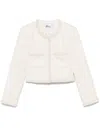 Self-portrait White Crewneck Jacket With Sequin And Faux-pearls Embellishments In Tech Fabric Woman In White