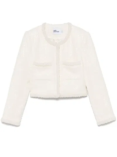 SELF-PORTRAIT SELF-PORTRAIT BOUCLÉ JACKET WITH FAKE PEARLS