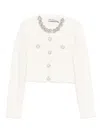 Self-portrait Cropped Sweater With Textured Boucle Knit And Crystal Embellishments In Multi