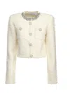 Self-portrait Bouclé Knit Cardigan In White